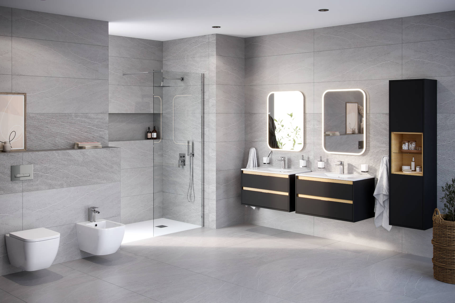 Tuto szafka boczna 160 cm wysoka, czarny mat/dąb