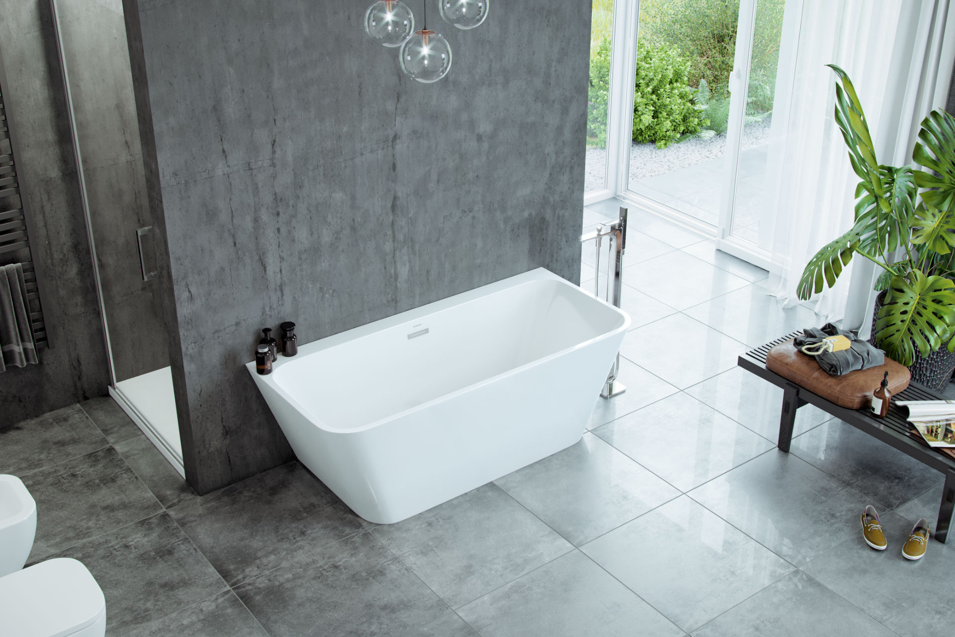 Lila 2.0 wanna prostokątna 160x73 cm przyścienna, biały połysk