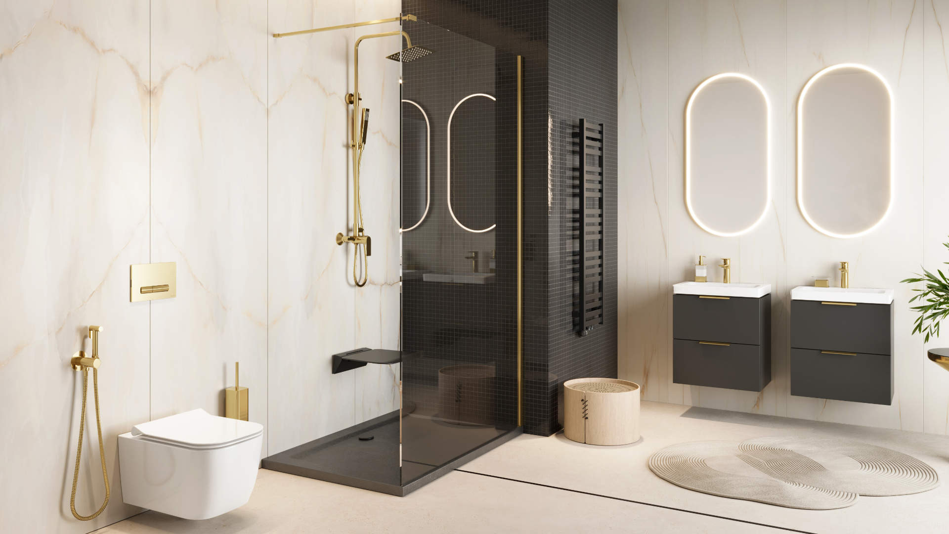 Glad bateria umywalkowa stojąca wysoka, złoty połysk