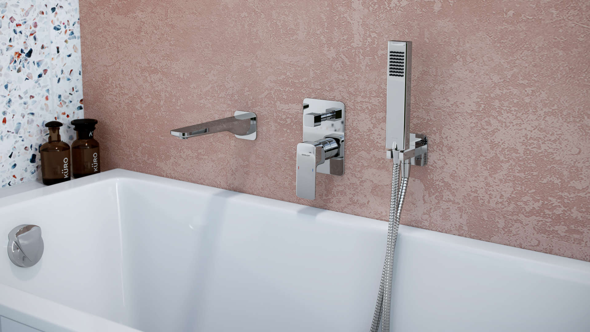 Keria wylewka wannowa ścienna, chrom