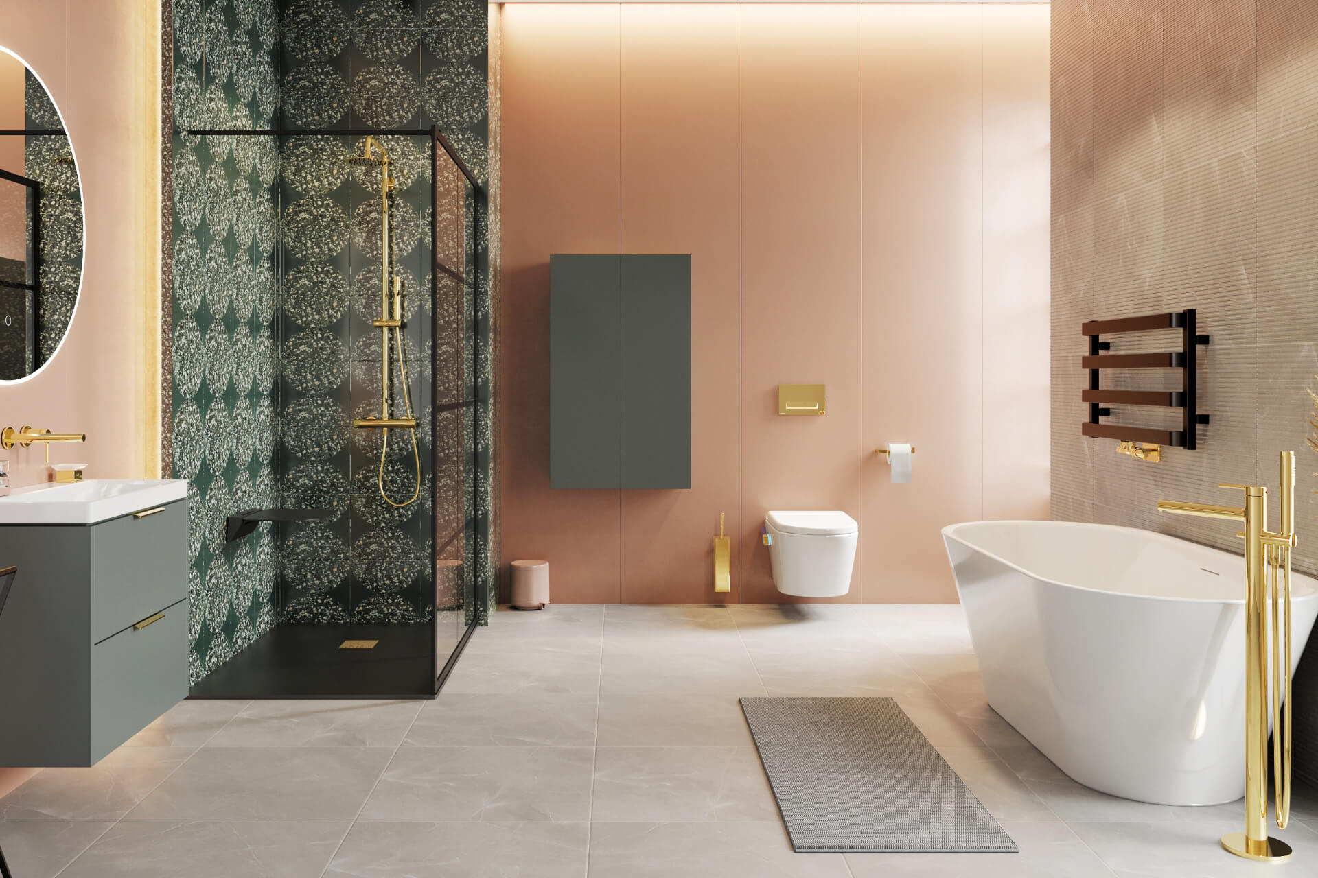 Volaro 2.0 zestaw zintegrowany termostat grzejnikowy prawy, złoty połysk