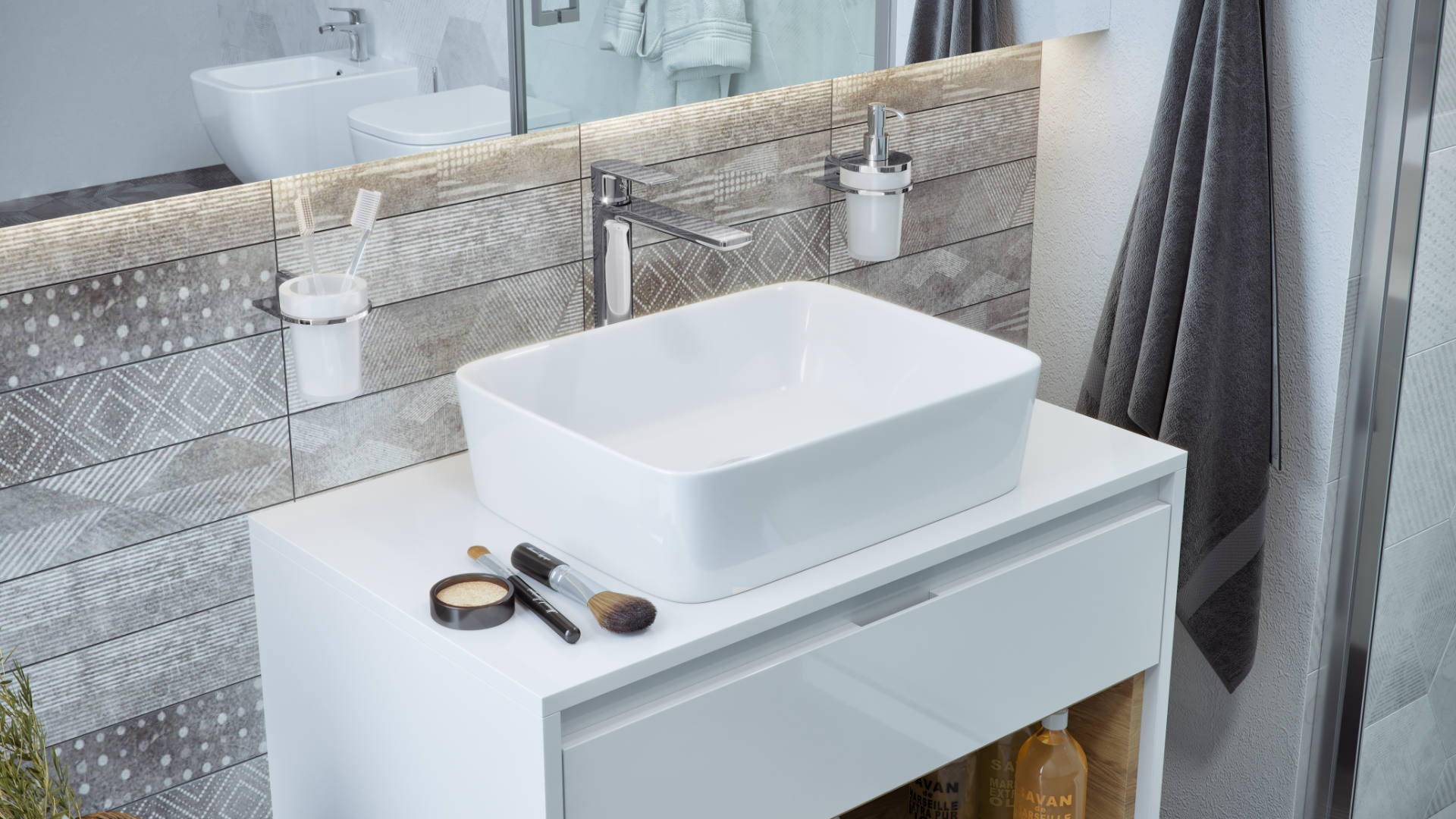 Forka 2.0 umywalka nablatowa 48x37 cm prostokątna, biały połysk