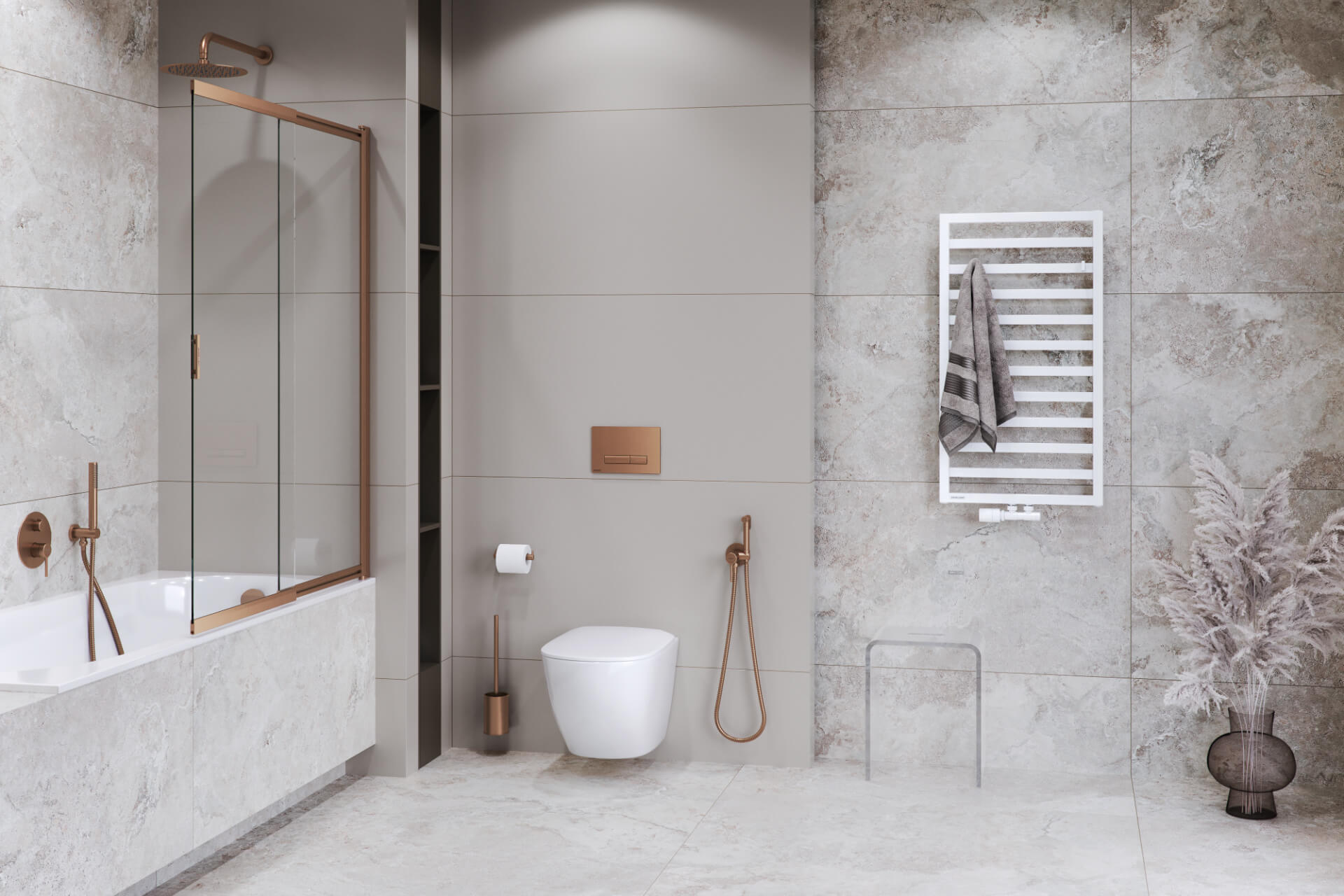 Caldo zestaw zintegrowany z głowicą termostatyczną, lewy, biały mat