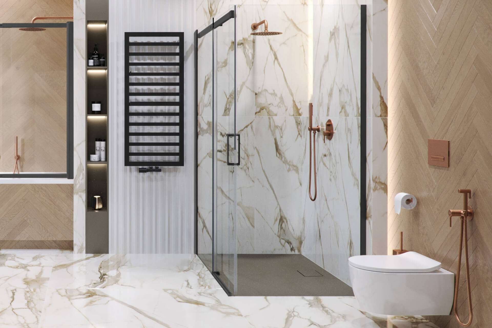 Caldo zestaw zintegrowany z głowicą termostatyczną, lewy, czarny mat