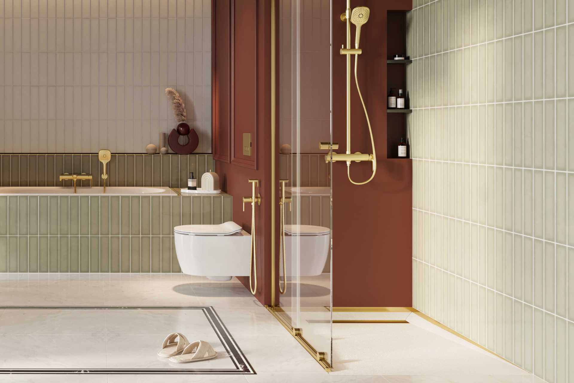 Profil brodzikowy 120 cm, spadkowy prawy stal nierdzewna, złoty, polerowany