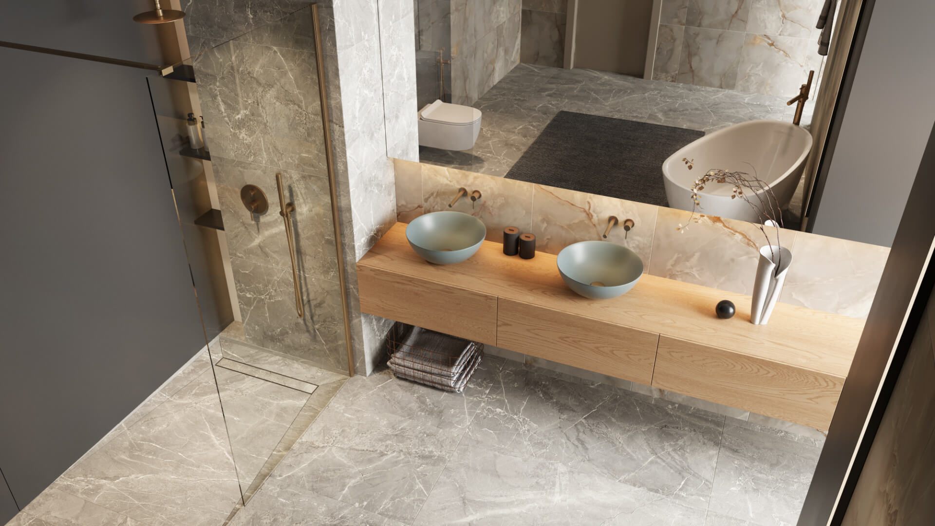 Vidoq wspornik kabiny walk-in 120 cm do docięcia, miedziany szczotkowany