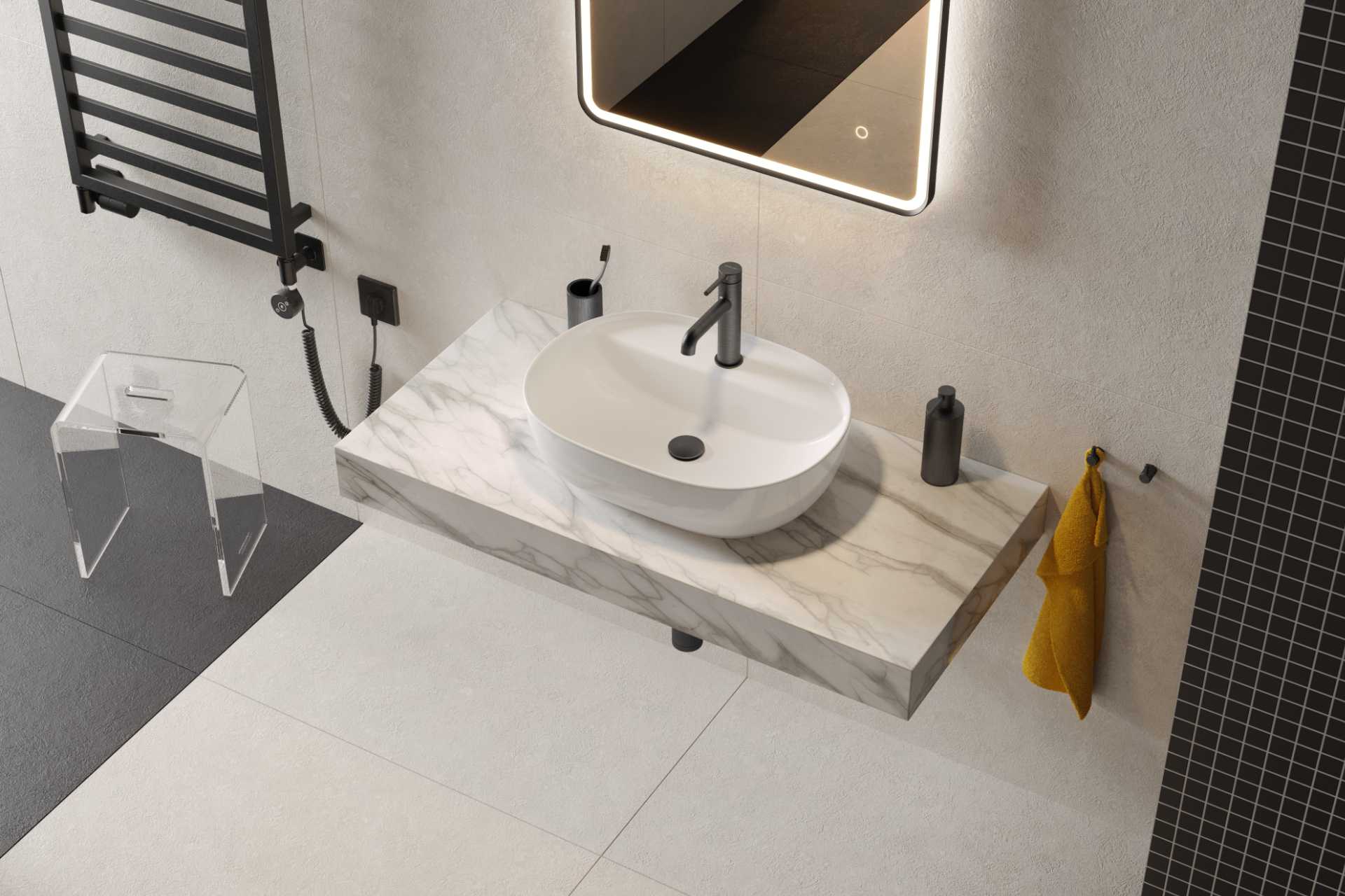 Jima umywalka nablatowa 51x38 cm owalna z otworem na baterię, biały połysk