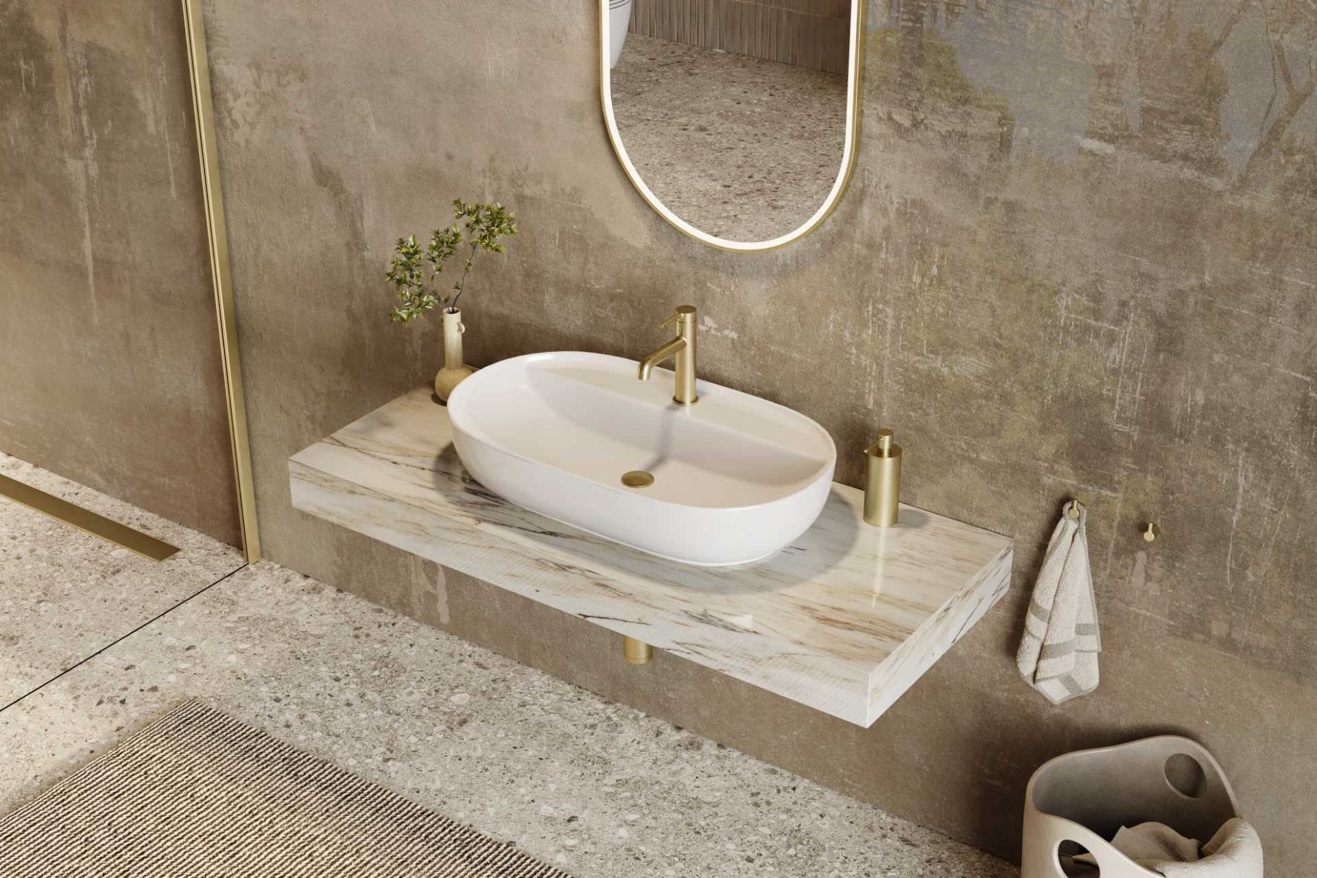 Jima umywalka nablatowa 71x41 cm owalna z otworem na baterię, biały połysk