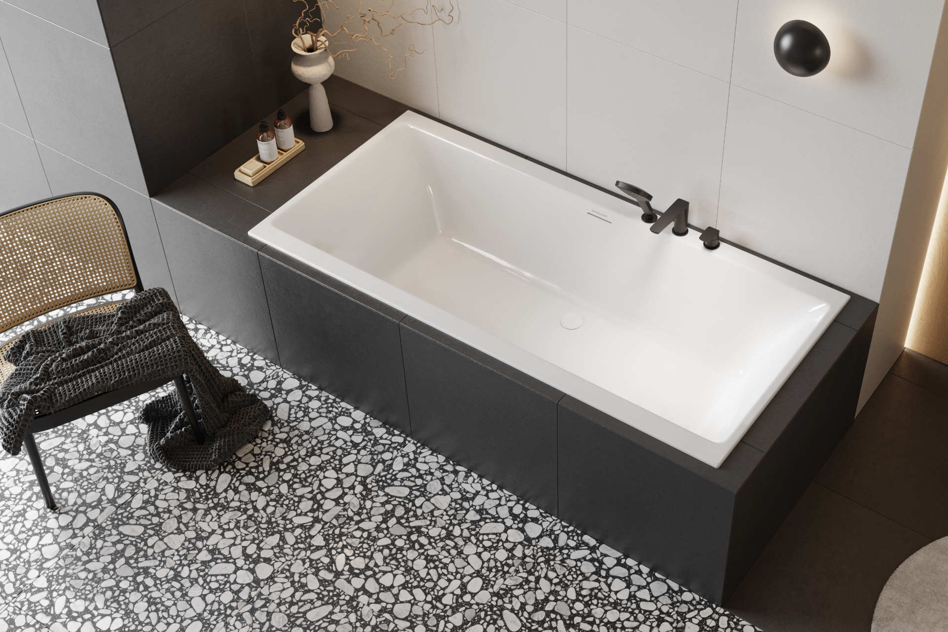 LINE system odpływowo-przelewowy biały połysk, BEZ ROZETY